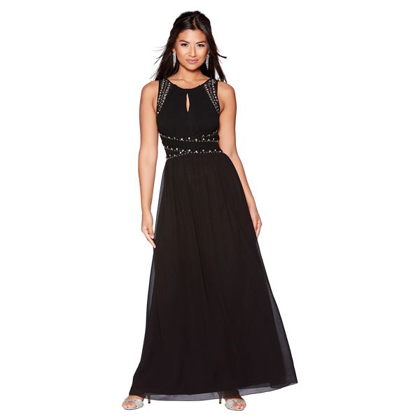 Quiz Dresses - Black chiffon embellished keyhole maxi dress