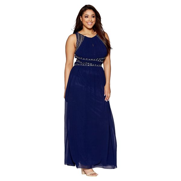 Timeless Quiz Curve navy chiffon embellished keyhole maxi dress 61252_273864 On Sale