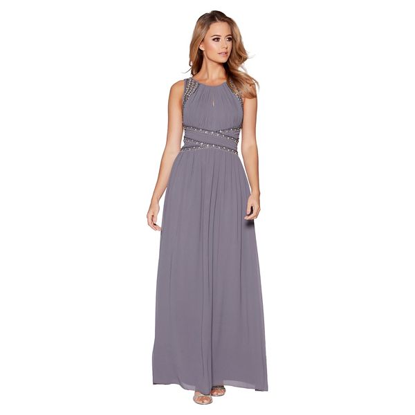 Quiz Dresses - Grey chiffon embellished keyhole maxi dress
