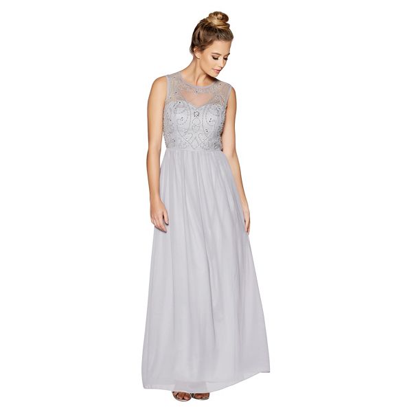 Quiz Dresses - Grey embellished bodice high neck maxi dress
