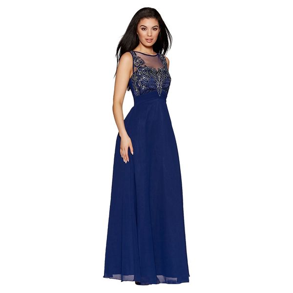 Latest Quiz Navy chiffon embellished high neck tulle maxi dress 61252_273342