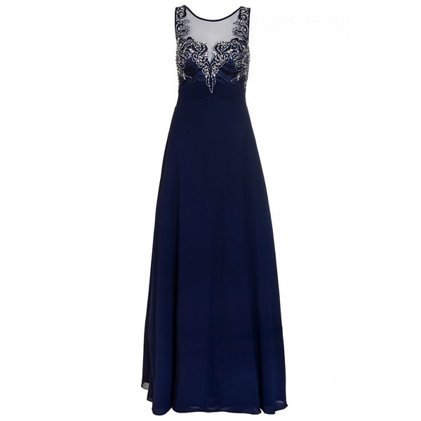 Latest Quiz Navy chiffon embellished high neck tulle maxi dress 61252_273342