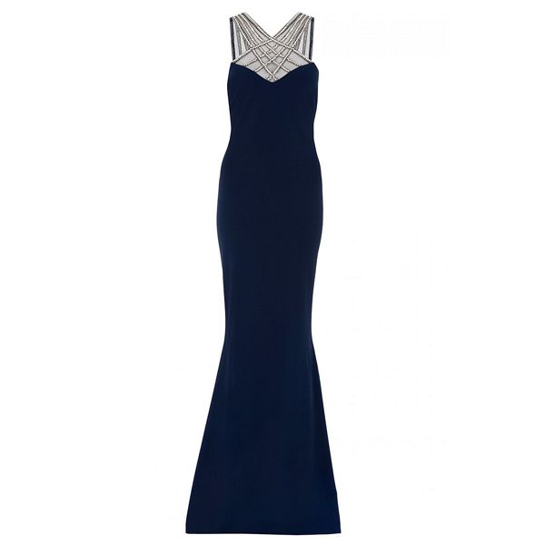 Fashion Quiz Navy embellished cross over split back maxi dress 61252_273834