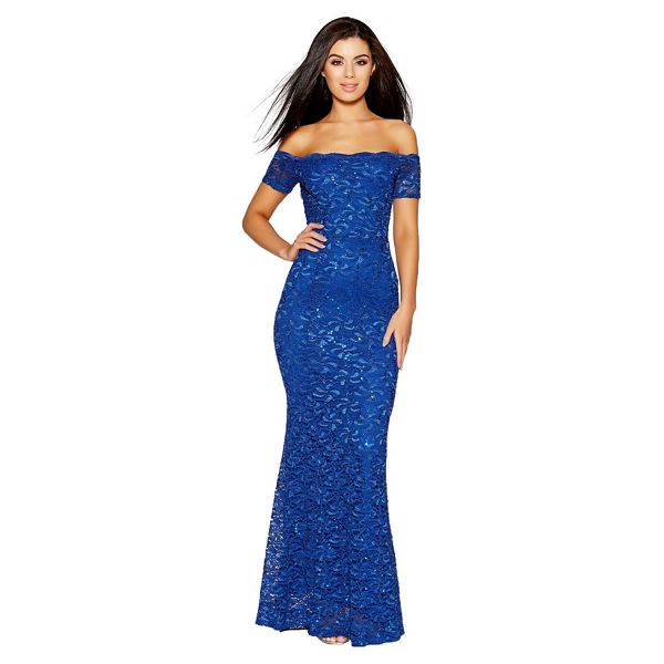 Quiz Dresses - Royal blue sequin bardot fishtail dress