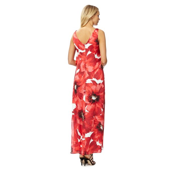 Designer RJR.John Rocha Red poppy print satin V-neck maxi dress 1200101039 On Sale