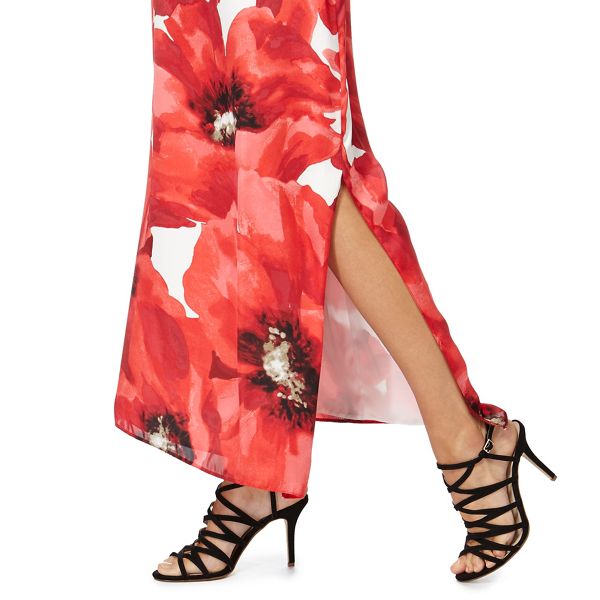 Designer RJR.John Rocha Red poppy print satin V-neck maxi dress 1200101039 On Sale