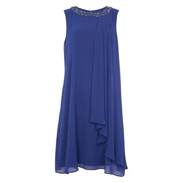 Roman Originals Dresses - Dark blue embellished neck dress