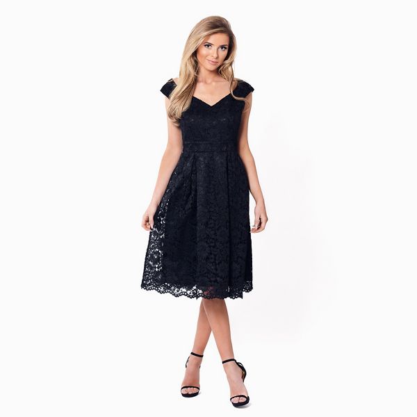 Sistaglam Dresses - Black 'Jadey' lace bardot prom dress