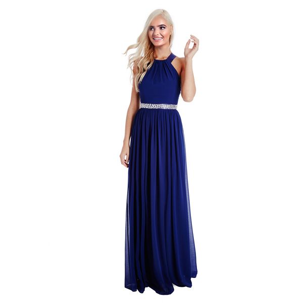 Sistaglam Dresses - Blue 'Rosana' embellished waist maxi dress
