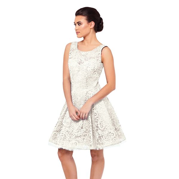 Sistaglam Dresses - Cream 'Camilla' embellished sateen bridesmaid dress