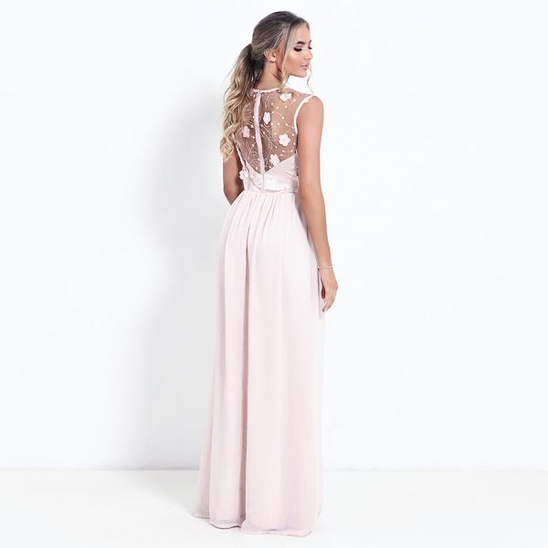 Durable Sistaglam Nude 'Elena' high neck embellished maxi dress 63563_1924