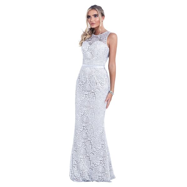 Sistaglam Dresses - Silver 'Aston' lace bridesmaid dress