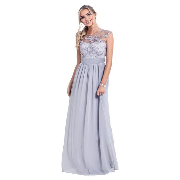 Sistaglam Dresses - Silver 'Beverley' lace bridesmaid maxi dress