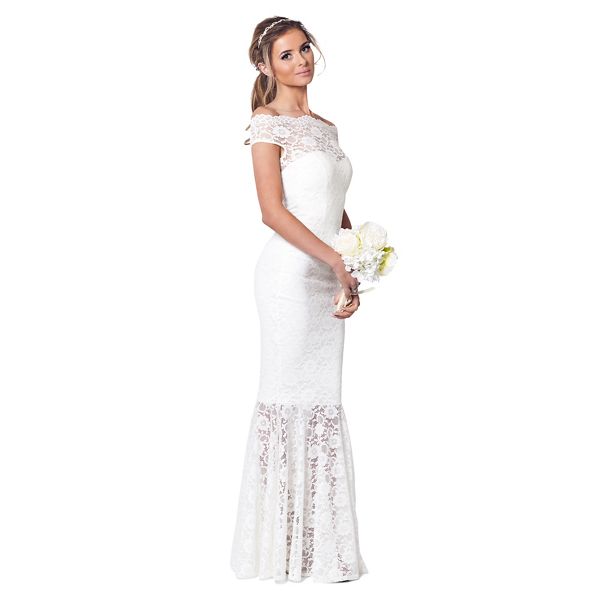 Sistaglam Dresses - White 'Carrisa' lace bardot maxi dress