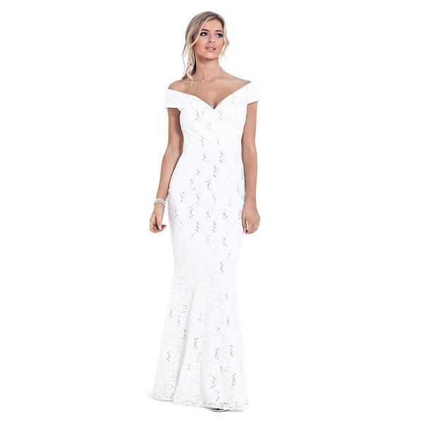 Sistaglam Dresses - White 'Elizabeth' sequin bardot maxi dress