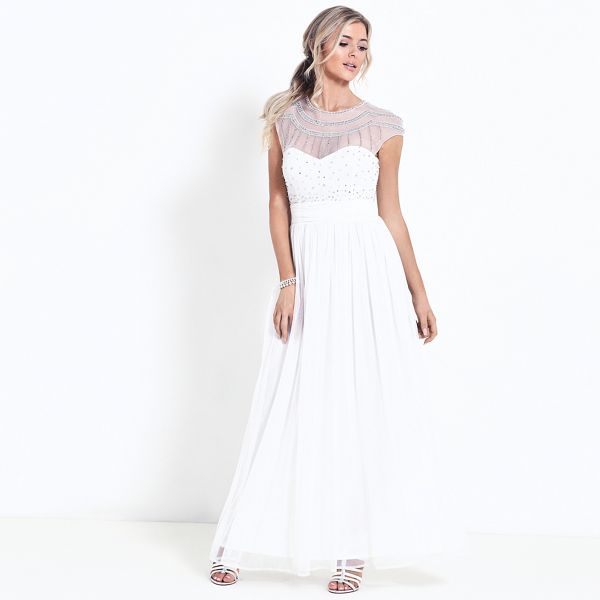 Sistaglam Dresses - White 'Kadie' diamante embroidered wedding dress
