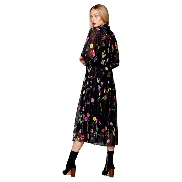 Outstanding Studio by Preen Black floral print midi dress 30101102 Outlet