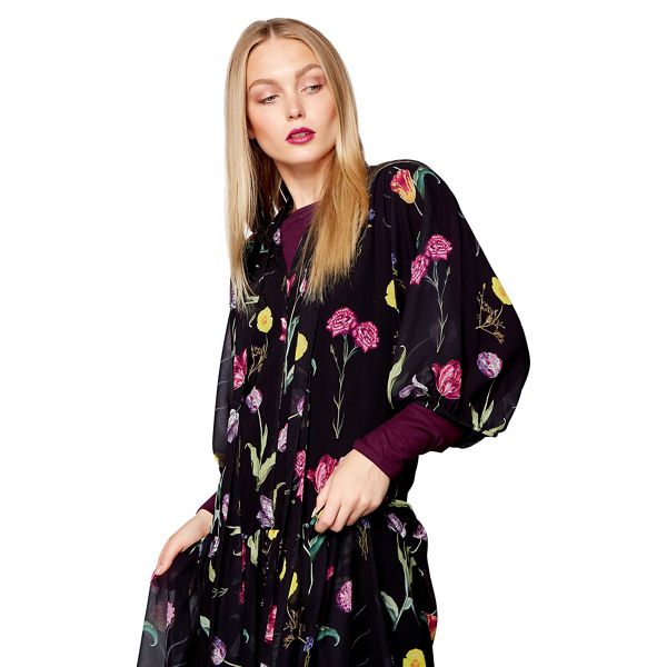 Outstanding Studio by Preen Black floral print midi dress 30101102 Outlet