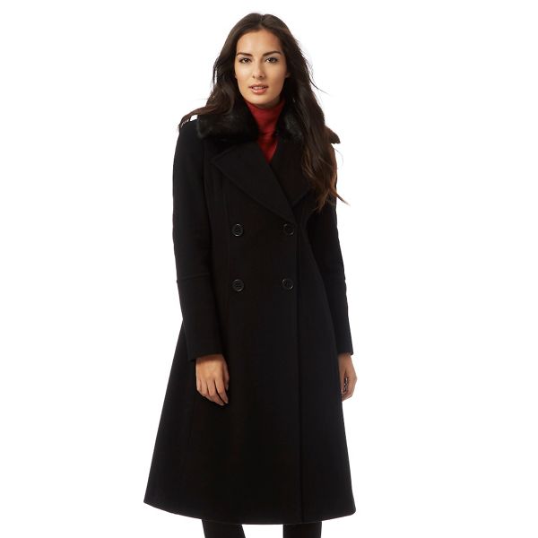 The Collection Coats & Jackets - Black faux fur collar cashmere coat
