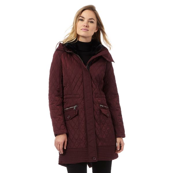 The Collection Coats & Jackets - Dark red longline quilted parka coat
