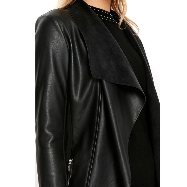 Timeless Wallis Black polyurethane longline waterfall jacket 36194_051217001