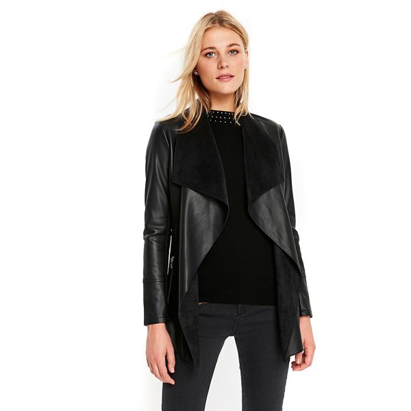 Wallis Coats & Jackets - Black polyurethane longline waterfall jacket