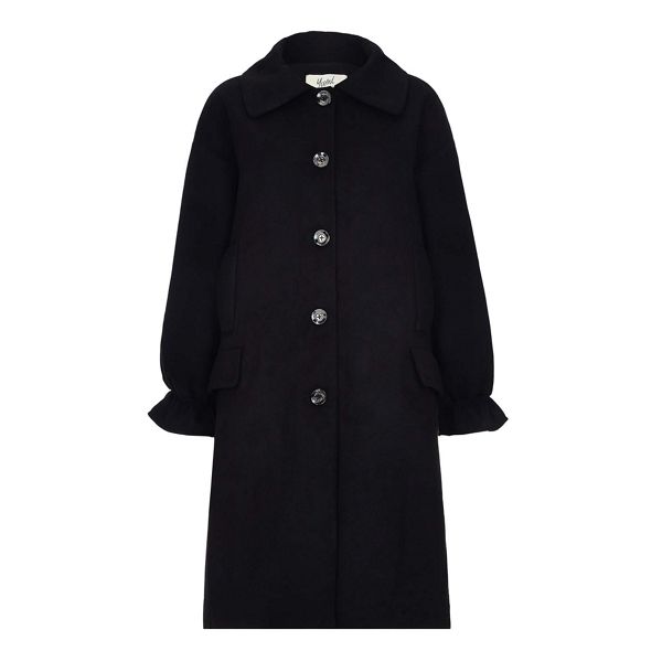 Stylish Yumi Black coat with ruffled cuffs 62575_YC00076060