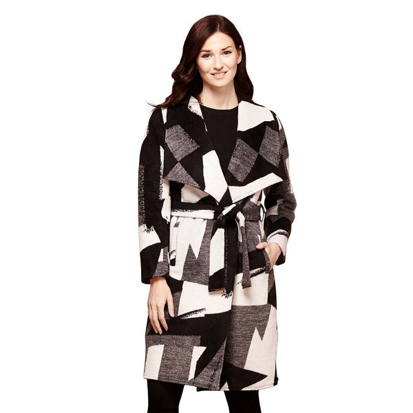 Yumi Coats & Jackets - Black monochrome wrap coat
