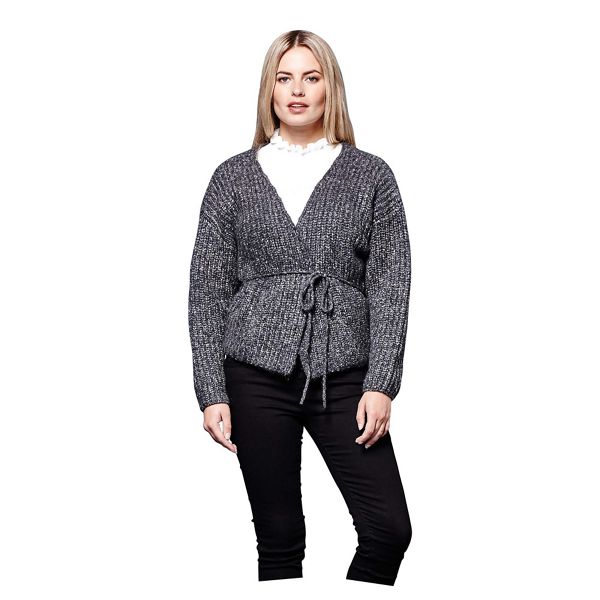 Yumi Coats & Jackets - Grey knitted wrap jacket