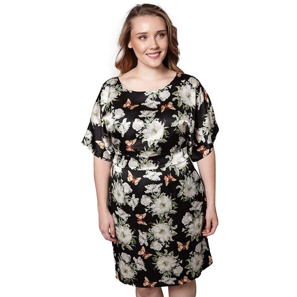 Yumi Curves Dresses - Black floral and butterfly shift dress