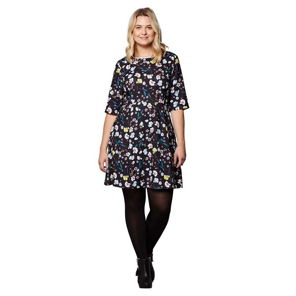 Timeless Yumi Curves Black floral print 'Alyssia' skater dress 62575_YD0546PL60