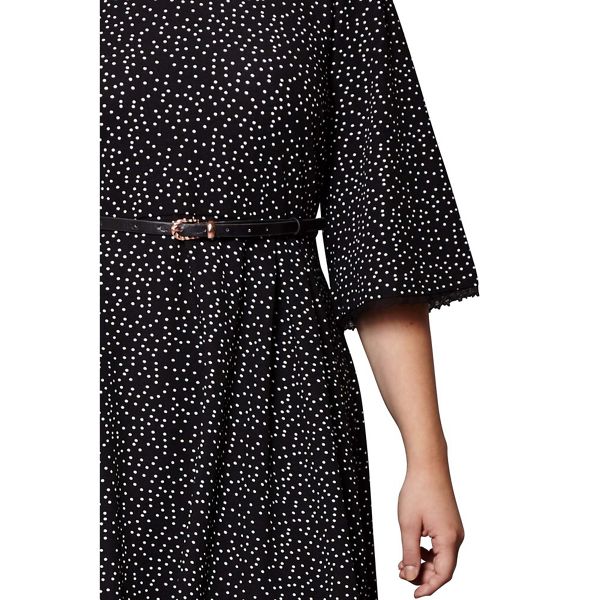 Outstanding Yumi Curves Black spot print pleated dress 62575_YD0632PL60 For Sale