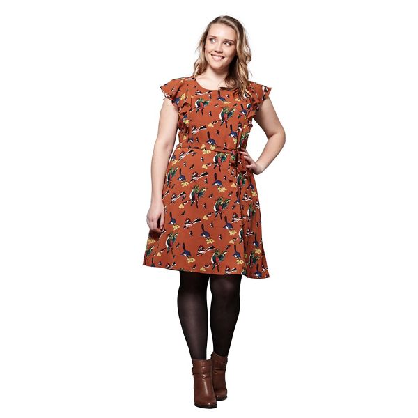 Timeless Yumi Curves Orange bird and butterfly printed dress 62575_YM498PL13