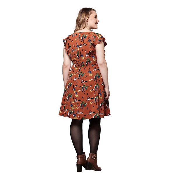 Timeless Yumi Curves Orange bird and butterfly printed dress 62575_YM498PL13