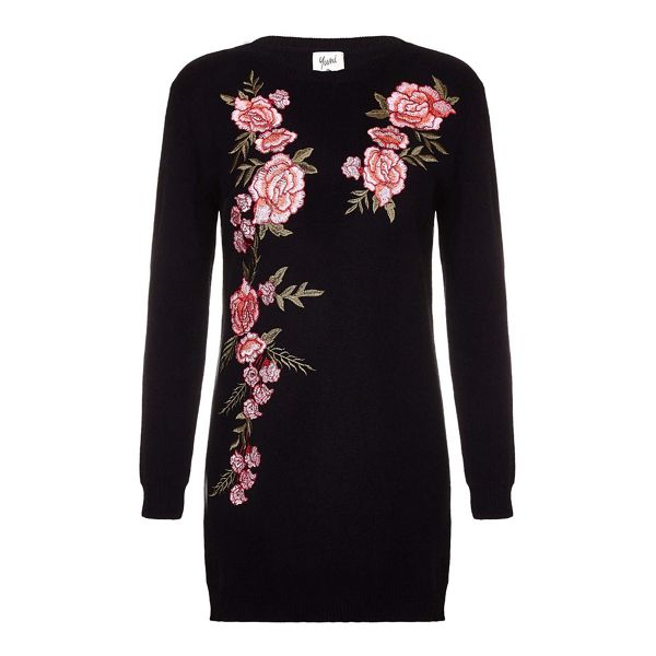 Hot Sale Yumi Black embroidered floral jumper dress 62575_YK00080260