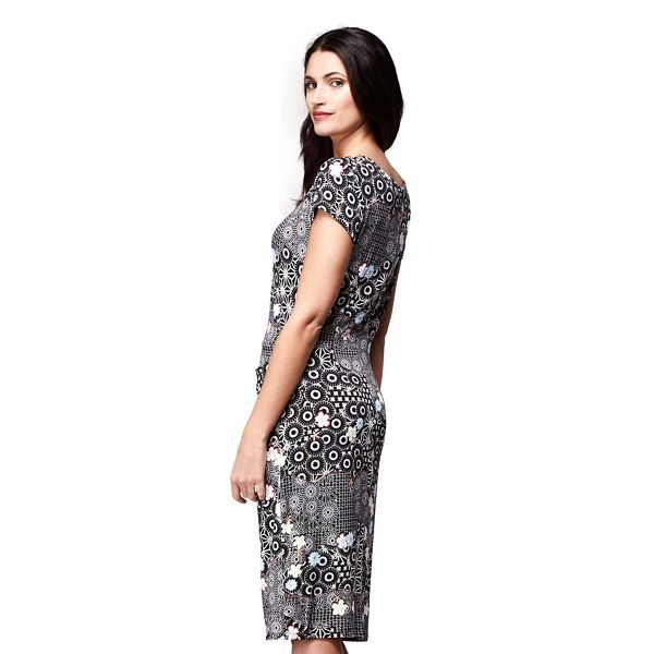 Classic Yumi Black floral print 'Keeley' midi jersey dress 62575_YM65260