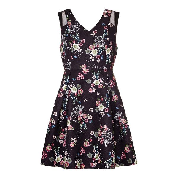 Classic Yumi Black floral print 'Simran' mini skater dress 62575_YD00051260