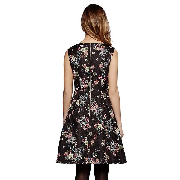 Classic Yumi Black floral print 'Simran' mini skater dress 62575_YD00051260