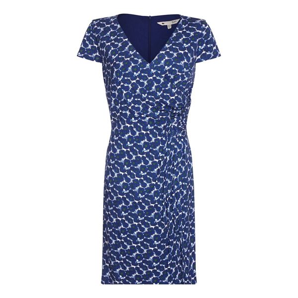 Durable Yumi Blue floral print 'Nyla' knee length wrap dress 62575_YM65545