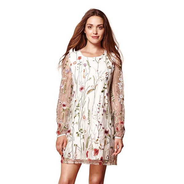 Yumi Dresses - Ivory sheer 'Aurora' embroidered floral dress